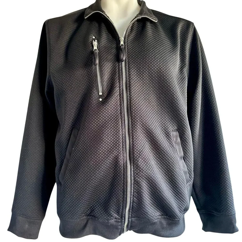 Mens Jacket Large Black Sleek Utility Lightweight Packable Travel Casual